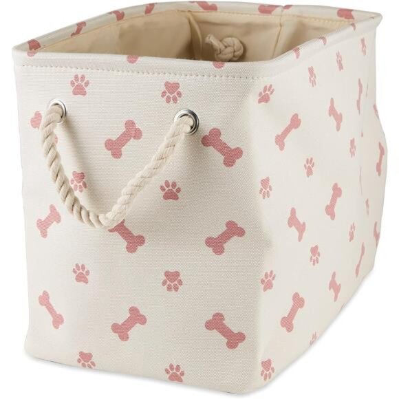 Pet Storage Collection Paw and Bone Print, Small Rectangle, Rose - Picture 1 of 7